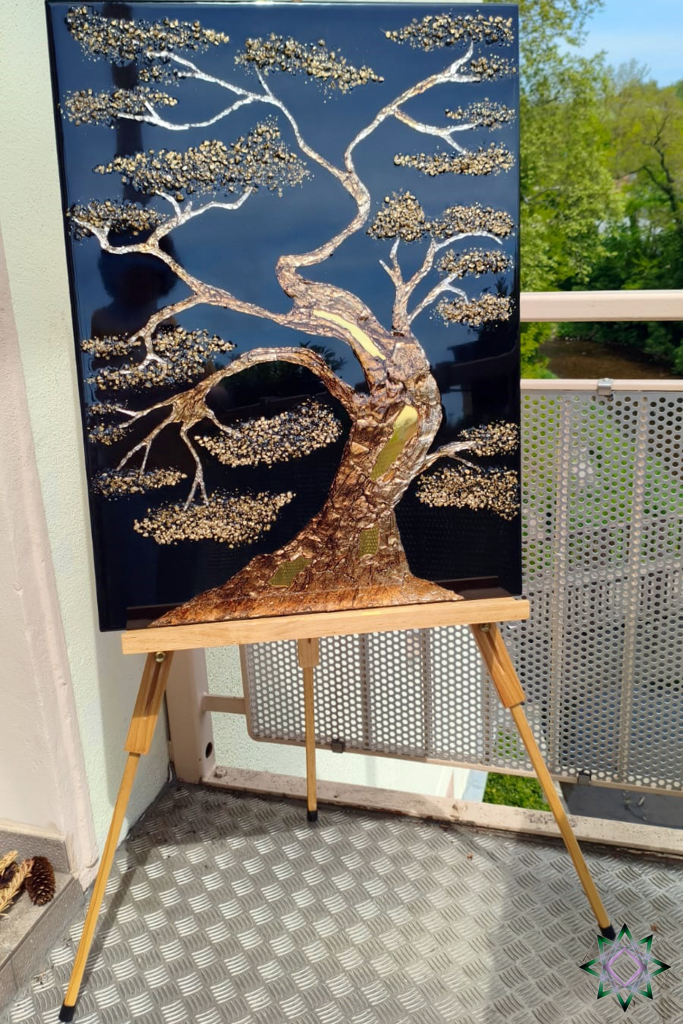 Goldener Baum Epoxid Harz Art mit Spiegelelementen