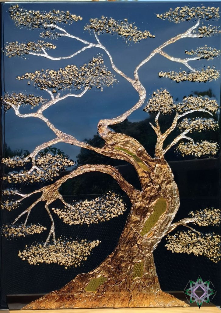Goldener Baum Epoxid Harz Art mit Spiegelelementen