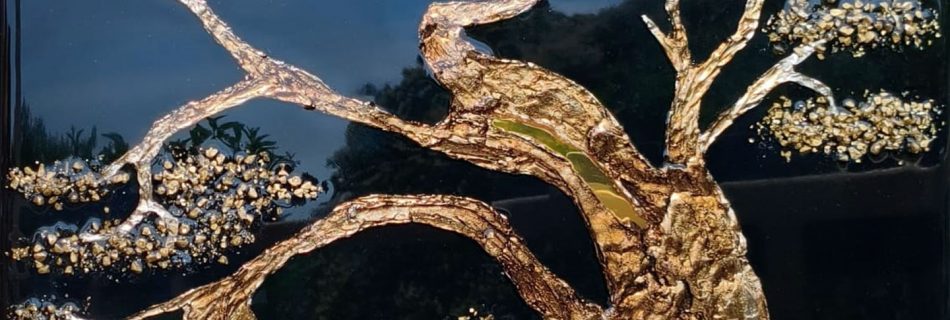 Goldener Baum Epoxid Harz Art mit Spiegelelementen