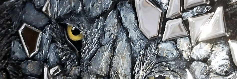 WolfTotemTier_Original Stralende Gemälde mit Spiegelelementen, Textur und Epoxidharz